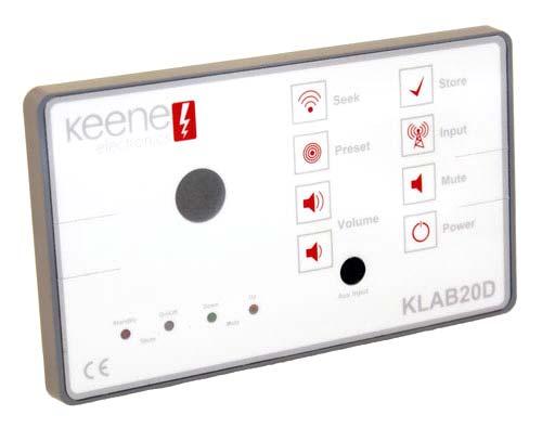 It draws it s own power from an externally located mains adaptor and can be controlled by push buttons integrated into the front panel membrane and also by infra red remote.