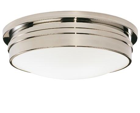75 H MEDIUM RODERICK FLUSH MOUNT White frosted glass shade with metal accents Available in polished