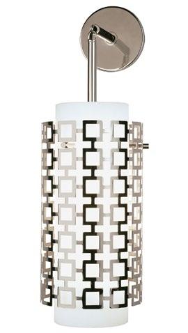 25 D, 15 H Bronze PARKER PENDANT SCONCE Our signature Nixon pattern rendered in laser-cut metal surrounding a frosted cased glass interior Available in
