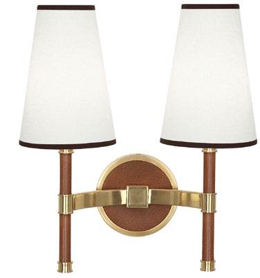 25 H VENTANA DOUBLE SCONCE Tapered wood with a linen shade Available in ebony with brass or nickel, or ivory with nickel 16.5 W, 8.