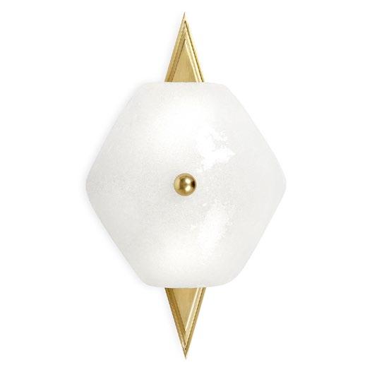 VIENNA SCONCE An oversized hexagon of Pulegoso glass complemented by an elongated diamond-shaped brass or