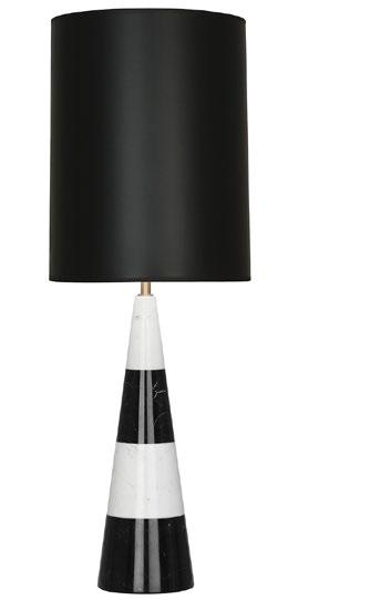 Black shade Black shade CANAAN SHIFT TABLE LAMP Black and Carrara marble with a black opaque parchment or white linen shade Perforated metal diffuser 14.5 Dia., 23.5 H Shade: 14.5 Dia., 9.