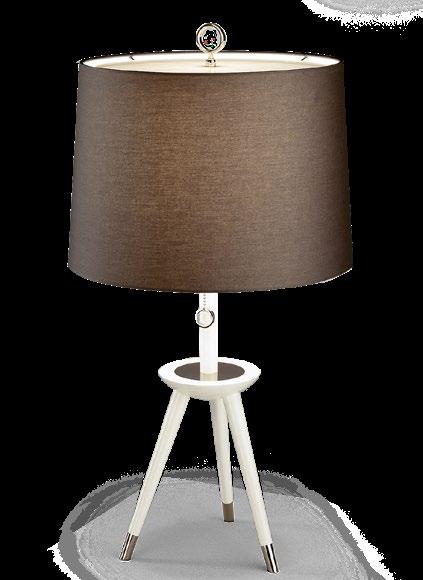 VENTANA TAPERED TABLE LAMP An hourglass of ivory wood with nickel accents and a tapered natural linen shade 15 Dia., 34.