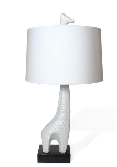 GIRAFFE TABLE LAMP Matte white stoneware with a white paper shade 15 Dia., 29 H Shade: 15 Dia.
