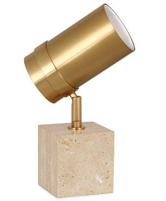/ / BRISTOL SPOTLIGHT ACCENT LAMP Available in brass with travertine base, nickel with marble base, or brass and nickel with marble base 7 W, 11.5 to 13.75 H (adjustable) Shade: 4 Dia., 7 H Base: 4.