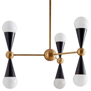5, Max drop: 66 CARACAS SIX-LIGHT CHANDELIER Black or ivory finish with polished brass and white