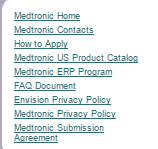 Additional links can be used to access the Medtronic Homepage, FAQ Document, and Practical Working