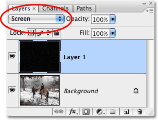 Step 6: Change The Blend Mode Of The Layer To "Screen" Things are starting to look a bit more wintry, but we do have one small problem.