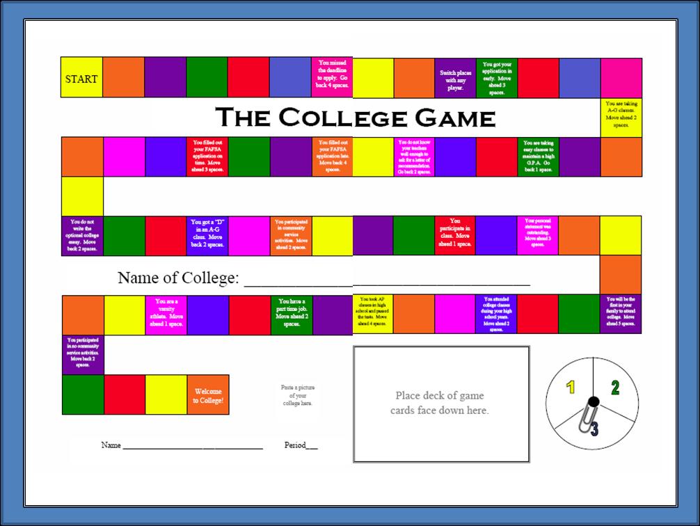 The College Game Assembly Instructions: Choose a college to research. Fill in the information on the College Information Worksheet.