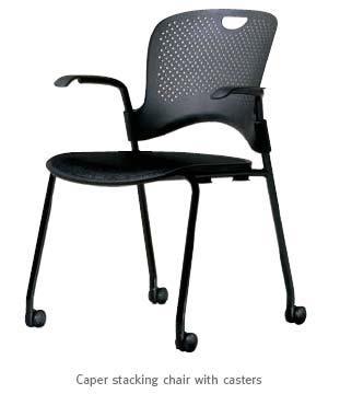 Width: 17-1/2 Seat Depth: 17-1/4 Item: Herman Miller Caper Stacking Chair Model Number: WC410N Finish Detail: Molded Seat & Back, No Arms, Glides BK - Black Frame
