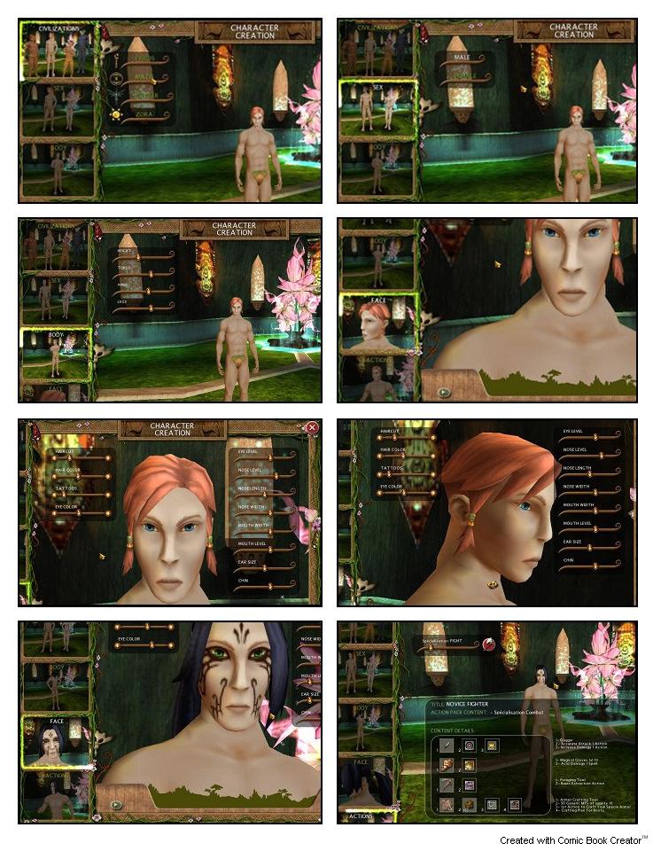 Select male or female. Click here for race menu. Select the race you wish to use. click here for the sex of your character. click here to alter your body shape.