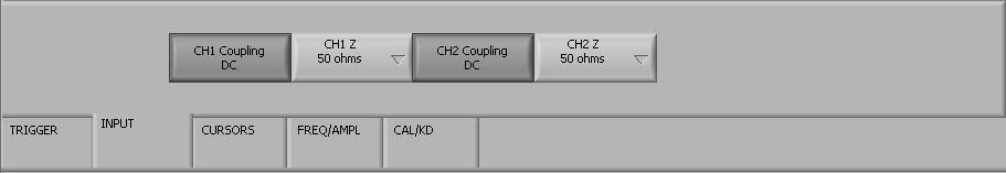 SCOPE INPUT CH1 / CH2 COUPLING The input to the FFT analyzer can be AC or DC coupled. The default setting for all phase noise measurements using the ND-1 and ND-3 noise detectors is DC coupled.