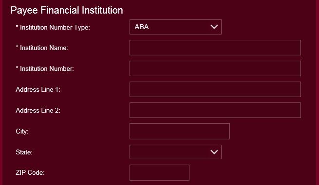 Required information includes the Institution Number Type, Institution Name, and