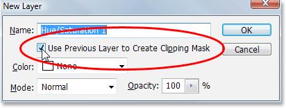 By holding down Alt/Option, this tells Photoshop to bring up the New Layer dialog box before adding the adjustment layer.