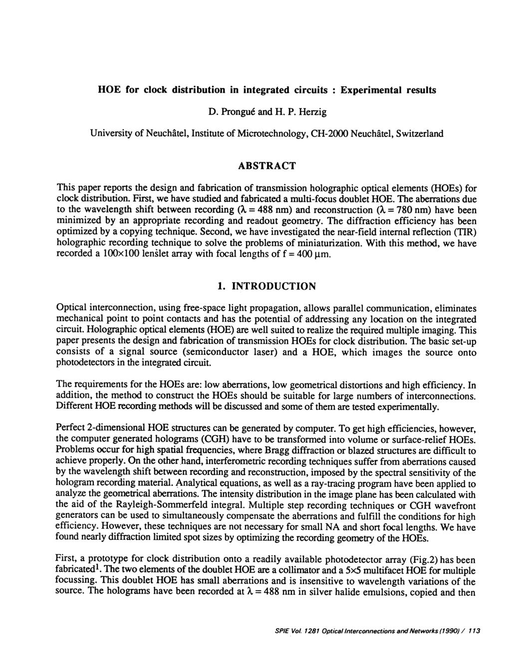 HOE for clock distribution in integrated circuits : Experimental results D. Pr