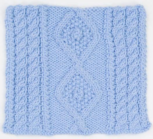 Square 4 - Daisy Chain (multiple of 6 sts plus 1) With B, cast on 43 sts. Row 1 (RS): With B, knit. Row 2: With B, knit.