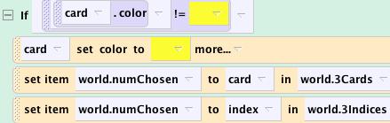 Back to helper Go back to your helper method. First we want to set the numchosenth item in 3Cards to card, the actual card object we passed into the method.