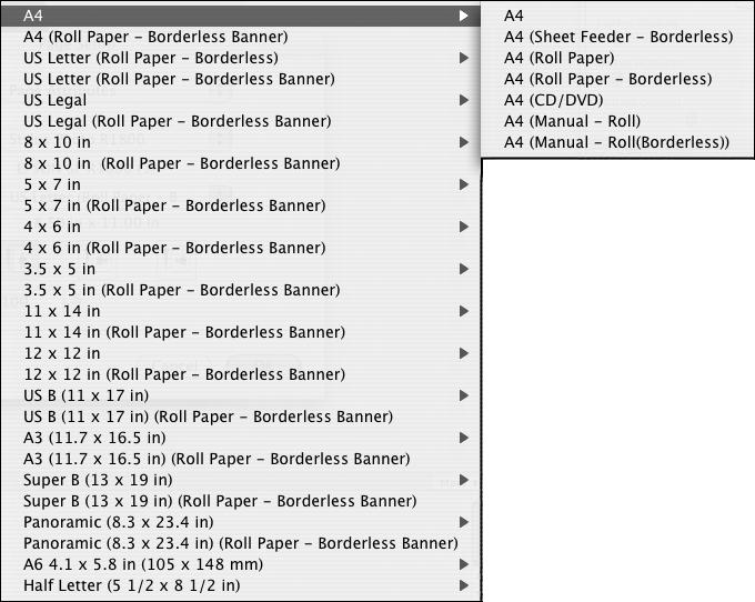 3. Choose the paper size for the paper you loaded, then select the source setting from the submenu for that size.