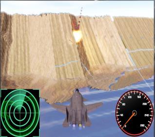The screenshot for player shooting and getting hit by machine gun As the features for fighter-jets, there are various weapons provided for players to shot against each other while the race.