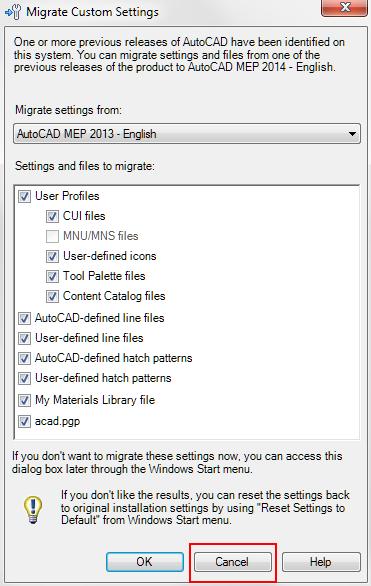 AutoCAD MEP Migration Assistant Issue Autodesk has reported that verticals of AutoCAD, including AutoCAD MEP, should NEVER use the Migration Assistant.