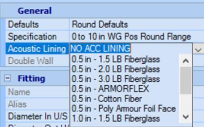 When drawing in EC-CAD you can now pick your Acoustic Lining from the list in the Property Palette: Acoustic Lining can be applied while drawing or applied later to an existing duct run.