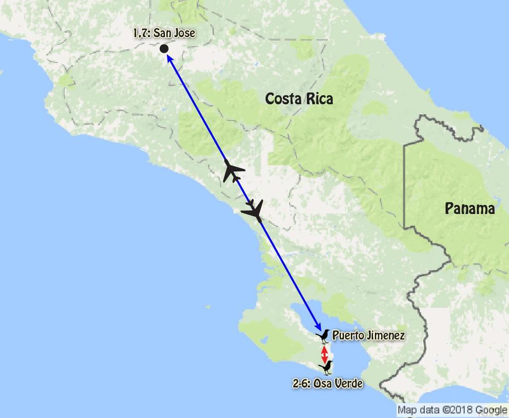 Itineraries RCT Costa Rica - Osa Peninsula 2 all good possibilities on this fabulous trip; while animals such as sloths, sea-turtles, armadillos, and several species of monkey can be seen as well.