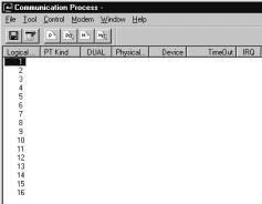 3 System Startup 3.1.9 Starting the MPE720 2. Double-click Logical PT number 1 in the Communication Process Window to display the Logical Port Setting Window.