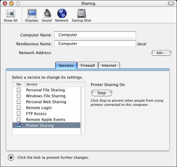 Setting Up a Shared Printer To share the CX4900 Series with other Mac OS X computers on a network, follow the steps below to configure the computer that it is directly connected to. 1.