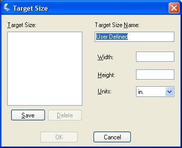 2. If you need to create a scan size that is not in the Target Size list, you can create a custom size. Click the arrow in the list and select Customize.