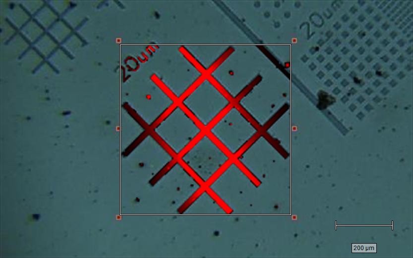 StreamLineHR example Figure 6. Raman image of angled grid with no surface correction (5 µm step size, 50 objective). The bright image regions are in focus, darker regions are out of focus.