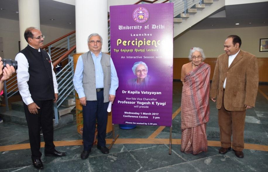 Professor Yogesh K Tyagi, Dr Kapila Vatsyayan Pro VC Professor Jitendra P Khurana, and Dr Tushar