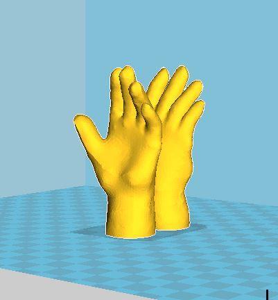 The hands are 8 cm tall and also hollow; they should take approx. 3 hours to print. Images shown are from the slicing software the comes with a 3D printer.
