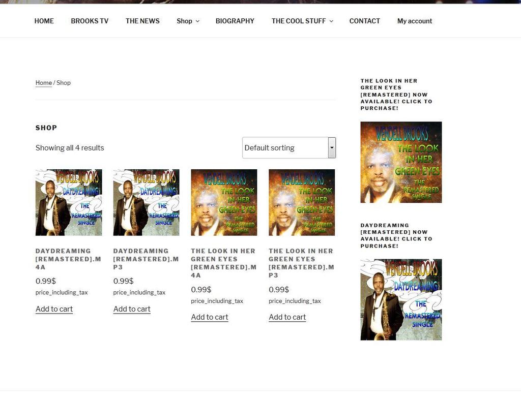 STEP 2 - AFTER CLICKING ON THE SHOP BUTTON ADD YOUR SELECTIONS TO CART BY CLICKING ON ADD TO CART UNDERNEATH THE IMAGES OF THE SONGS AND FORMAT YOU WANT [MP3 OR M4A].
