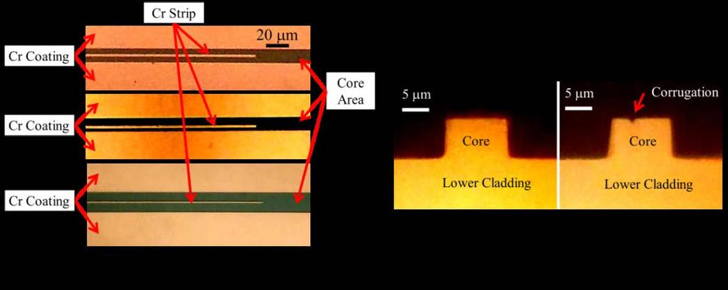 Vol. 26, No. 12 11 Jun 2018 OPTICS EXPRESS 15293 desired locations in the core area. The metal strip, which has a width typically 10% to 20% of the core width, casts a shadow on the core layer.