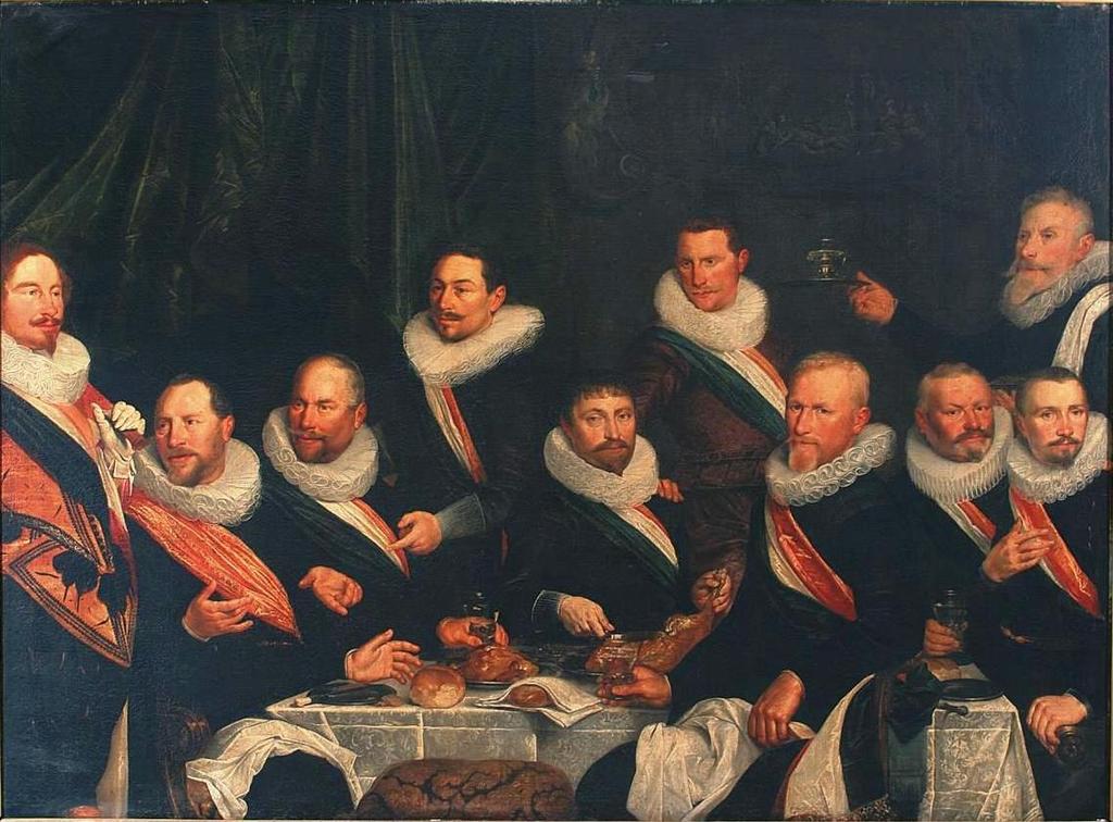 Fig. 1: Pieter de Grebber, Maaltijd van officieren van de St Jorisdoelen, 1624, Johan de Waal appears in this St Jorisdoelen Guild portrait: fourth from the left, standing. In J.C. de Waal and H.D.