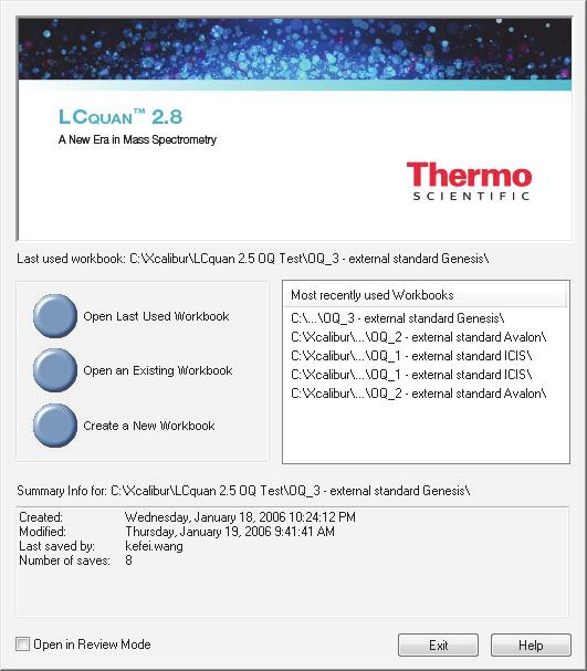 Exercise 1: Creating a New Study and Workbook To create the new study and workbook 1. Choose Start > All Programs > Thermo Xcalibur > LCquan to open the LCquan application (Figure 2).