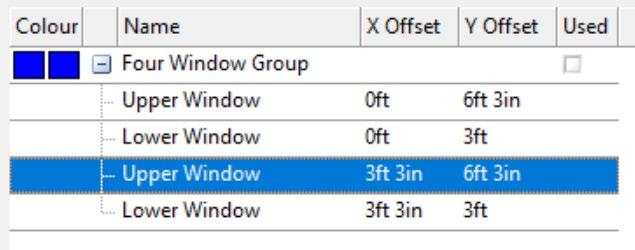 Window Groups Creating window groups defines a method of placing multiple windows or doors onto a model efficiently.