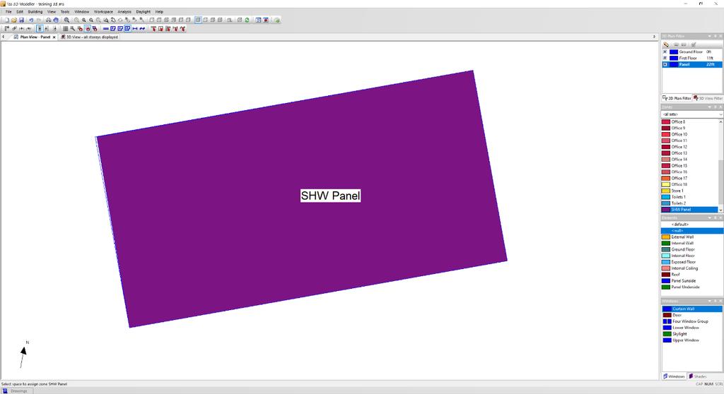 Panel Zones can be set in both a 2D and 3D floor view. Zone colours only appear in the 2D view when the Set Zone button on the toolbar is depressed.