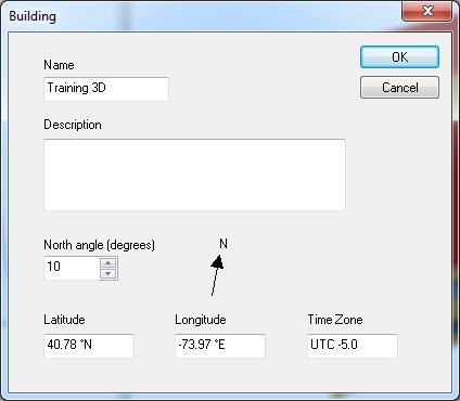 Building Key points: The orientation of the north angle (see North Angle in the Building dialog box) can be altered at any time, even after the building has been drawn and the geometry has been