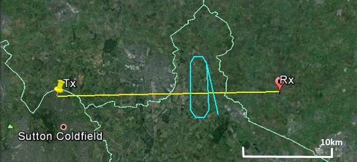 Measurement: Light aircraft Rx set-up near Sibson, Leicester, UK, providing baseline of around 25 km. Target was Cessna 172: 7.