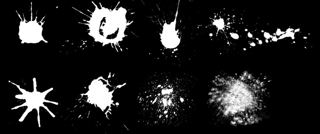 The splatters also speak to the concept and explosiveness, flowing movements, water spray, and uncontrolled