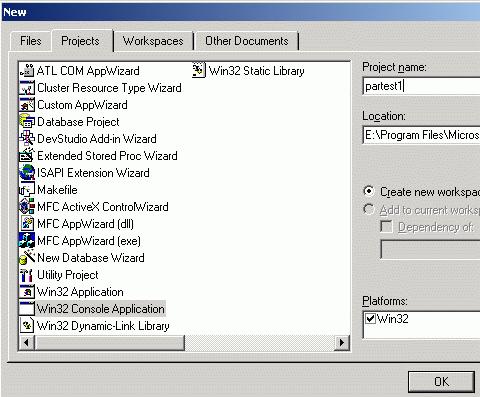 Parallel Port (LPT) Example: (Solution) Now to write the code: Start VC++ IDE, Select 'New' from File menu.