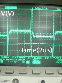 2.5 Glitch description. Include a sketch of the 127<->128 glitch you observed in procedure section 4. Label the voltage and time axes, and estimate the voltage and duration of the glitch.