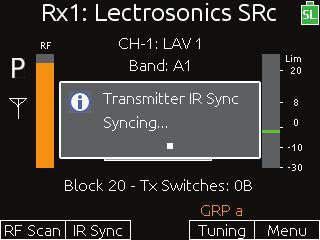 SL-6 POWERING AND WIRELESS SYSTEM Screen Element IR Sync Description Puts the receiver into IR Sync mode directly from the 688, enabling synchronization of the transmitter frequency to the Rx