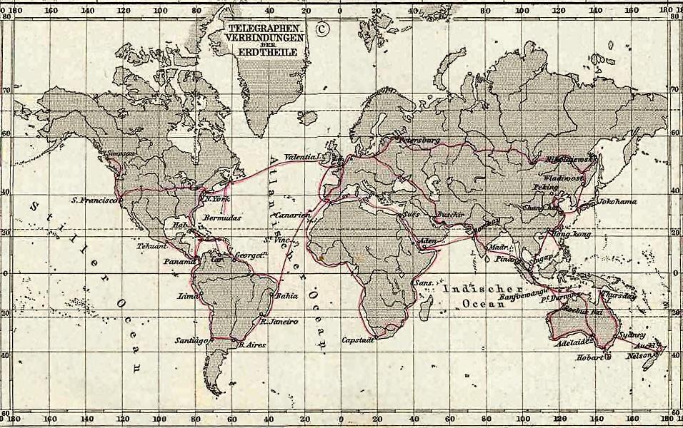 3 1891 Telegraph Cable map. Image available in the public domain.