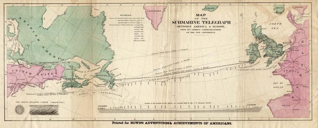4 Map of the Submarine Telegraph between America and Europe. Image available in the public domain.