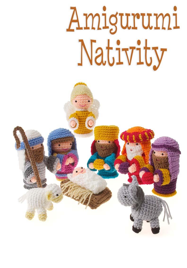 Celebrate the holidays with a sweet little manger scene in the amigurumi style. Made with worstedweight yarn, this set includes Mary, Joseph, baby Jesus, angel, three wise men, and animals.
