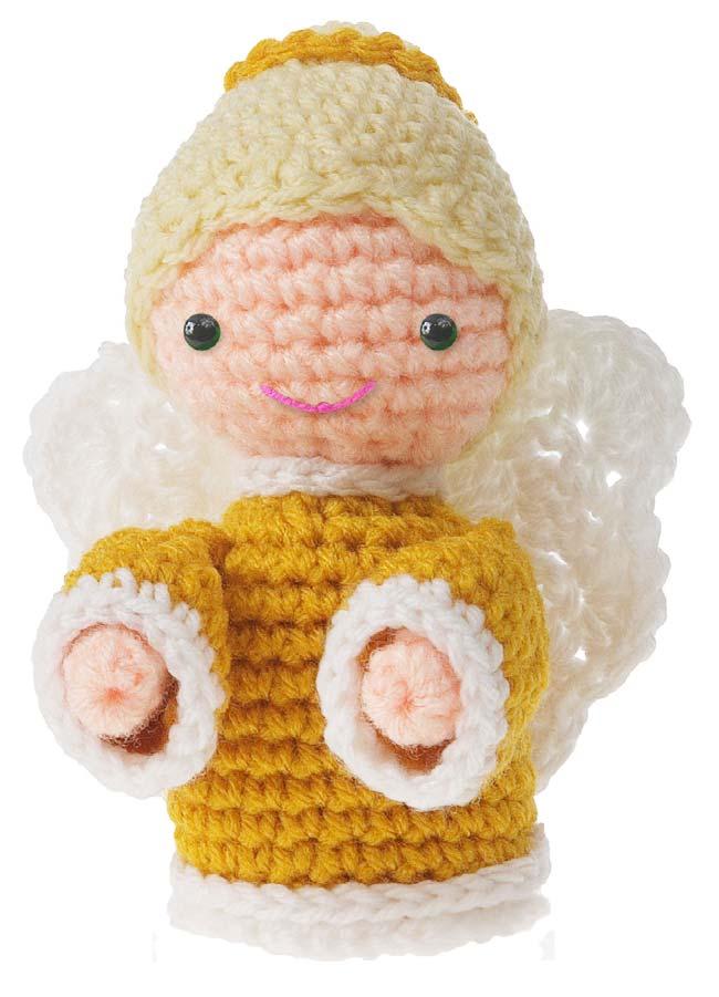 Angel About 6" tall Worsted-weight Worsted-weight yarn: small amounts yarn: small skin amounts color, skin color, lt. gold, gold, lt.
