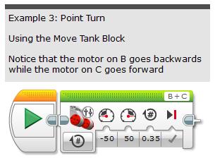 - Examples 3 and 4 using the point turn Example 3: Use the point turn The circumference of the robot s wheels is 7 in The distance between the wheels is 6.
