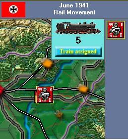 16. Railway Movement Sequence. Number of trains Available CLEAR = 6 MUD = 2 SNOW = 4 Unit with assigned Train Train Assignment Button Railway line This movement only affects the land units.